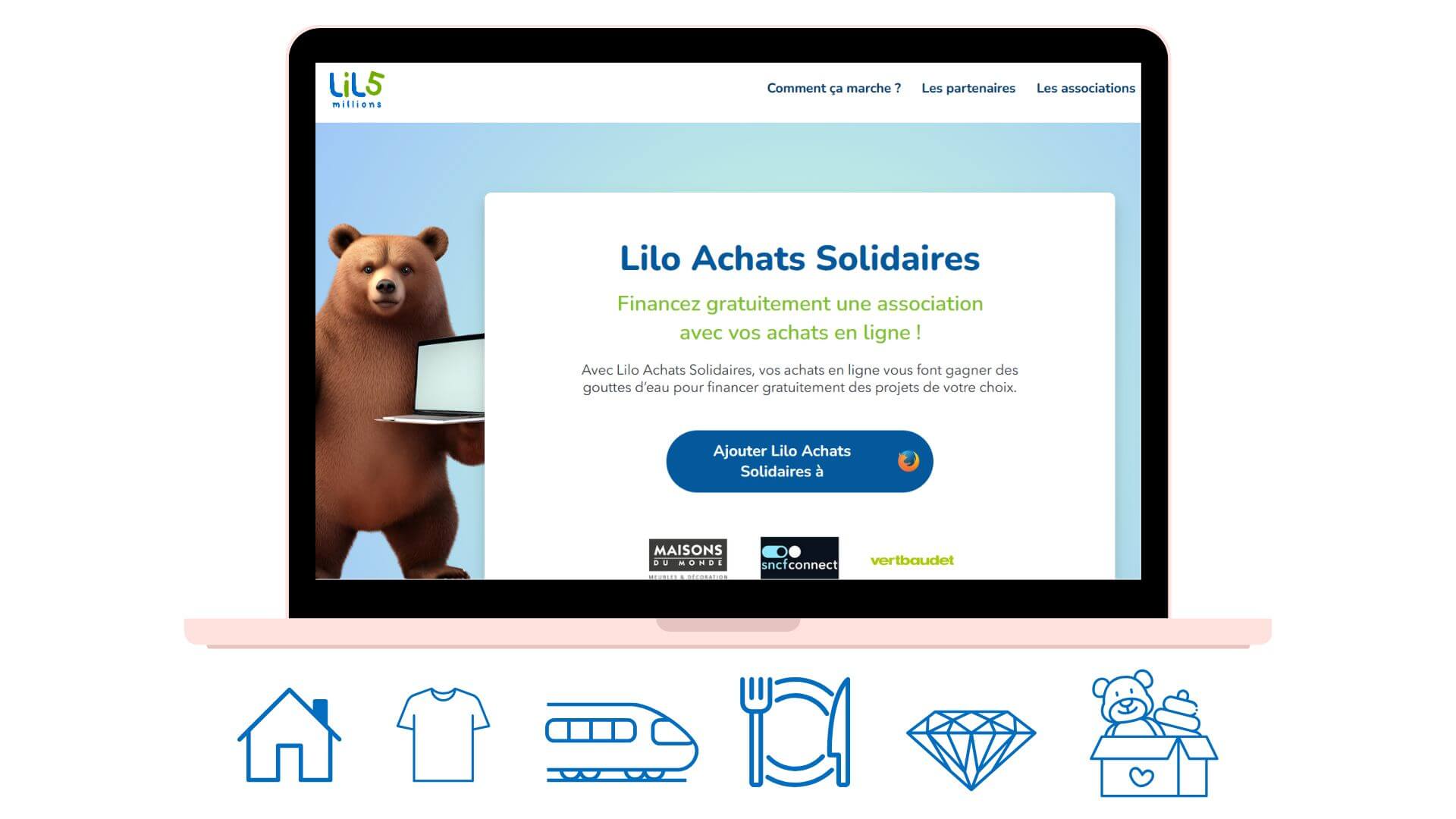 Courses en ligne, transports, loisirs, vêtements, maison… plus de 1000 sites sont partenaires de Lilo Achats Solidaires, et te permettent de gagner des gouttes d’eau avec tes achats.